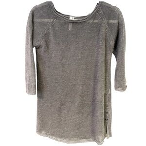 Miilla‎ 100% Linen Grey Brown Open Knit Crewneck Sweater with Side Button Detail
